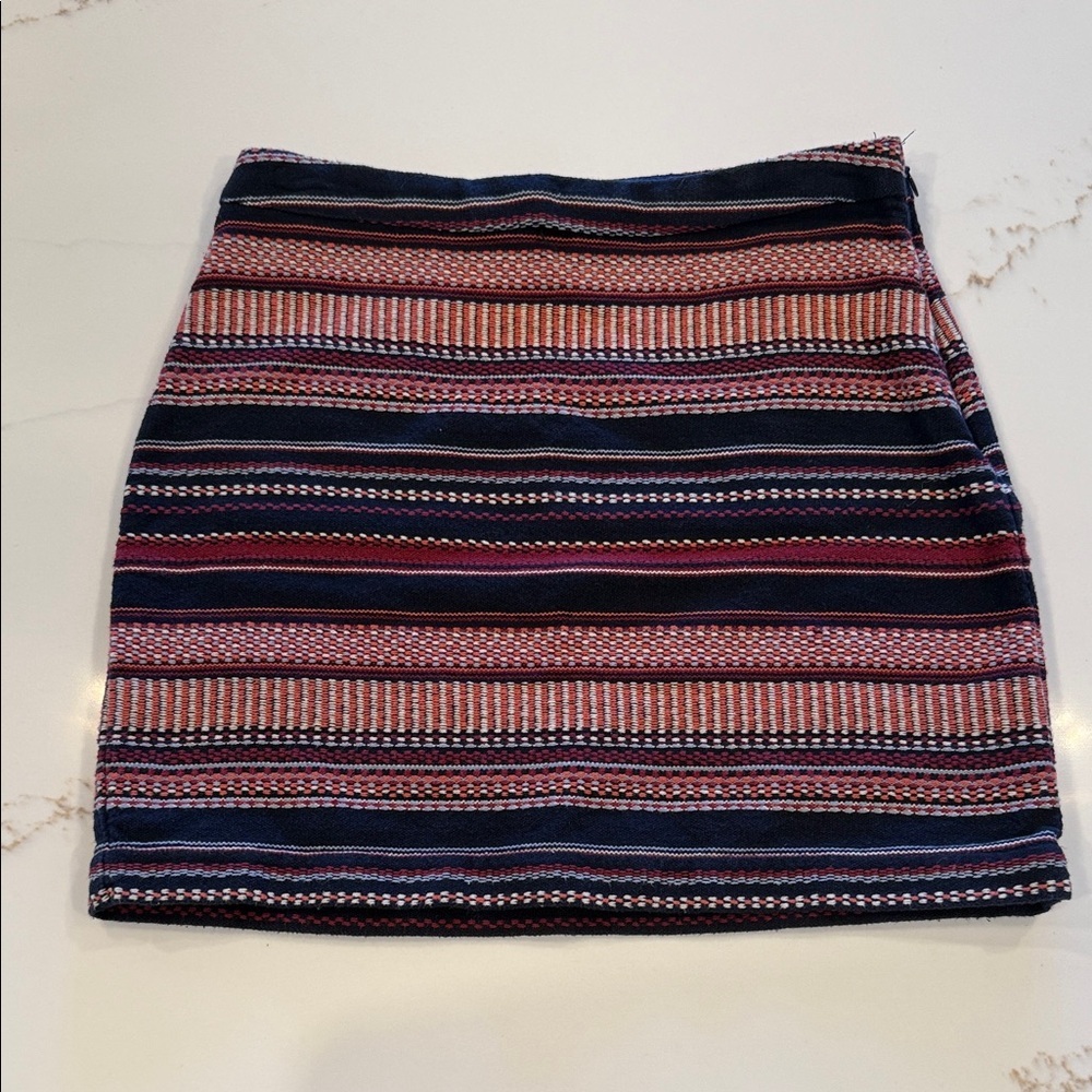 Hollister Navy and Pink Striped Mini Skirt Size 1